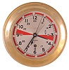Chelsea Clock Co., Boston, Mass., 8 days, spring brass lever movement ward or engine room timepiece retailed by The Upson-Walton Co., Cleveland. Serial No. 248566. This example 12/24 model with a secondary hand for Greenwich Mean Time (GMT) referred to as "Zulu" by maritime shipping. The red sections reflect periods of silence observed by radio operators to monitor airwaves for distress signals.
