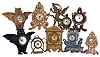 Clocks- 9 (Nine) novelty cast metal 30 hour, all antique except for one modern with functional pendulum. Makes includes Ansonia and Western. Early 20th century.