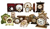 Clocks- 17 (Seventeen) novelty and desk clocks. Includes Waltham and unsigned glass light clocks (one with wall bracket) , Boston Clock Co. brass mantel, 2 small China, Ansonia in seashell, Westclox, New Haven, Welch paperweight, Seth Thomas miniature Adamantine, and Occupied Japan birdcage. Also Tycos air meter.