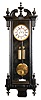 Clocks- 3 (Three) 8 day time and strike wall clocks: German 1877 "Schutz Marke of Furtwaengler-Soehne" small 2-weight ebonized Vienna regulator; German Walnut 1925 "FMS" Mauthe free-swinger with fancy pendulum and dial center; French round dark stained mahogany case, balance platform and bell strike, c1910