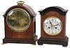 Clocks- 2 (Two) German Bracket mahogany 8 day time and quarter-hour bim-bam strike: Junghans with B10 movement; German trademark on rear plate, dial signed J.R. Hare, Baltimore; early 20th century