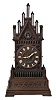 Shelf Cuckoo, in the Gothic style, oak architectural case with crenellated parapet and gable, the front and sides with pierced and carved blind fretwork with various foils, carved wooden dial with applied Roman numerals, carved bone hands, 50 hour time and strike, spring driven movement with beech plates and brass wheels