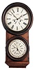 L, F, & W. W. Carter, Bristol, Conn., calendar wall clock with a weight driven 8 days timepiece movement and a B. B. Lewis perpetual calendar mechanism in a rosewood veneered case in the style of the Lewis No. 2 calendar.