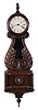 Oliver J. Risinger, Pasadena, Texas, reproduction lyre banjo clock in the style of John Sawin, 8 days, time only, weight driven movement in a carved walnut case with papered metal dial and reverse painted tablet, movement signed "OJR", dated "1992" and numbered "203"