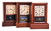 Clocks- 3 (Three): (1) Seth Thomas, Plymouth Hollow, Conn., 8 days, time and strike spring brass movement cottage clock. c1862 (2) Seth Thomas Clock Co., Thomaston, Conn., 8 days, time and strike spring brass movement cottage clock. c1880 (3) Seth Thomas Clock Co, Thomaston, Conn., 8 days, time and strike spring brass movement cottage clock. c1880