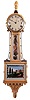 Clocks- 2 (Two) Banjo modern reproduction 8 day weight driven gilt front hanging clocks; both unsigned, but one with movement stamped Kilburn & Proctor, the other by Gerhard Hartwigs, one bottom glass has Martha Smallwood initials, late 20th century