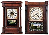 Clocks- 2 (Two): (1) Silas Hoadley, Plymouth Hollow, Conn., 30 hours, time and strike weight wood movement half column & splat shelf clock. c1830. (2) William S. Sperry, Barclay Street, New York, 30 hours, time and strike weight brass movement 4-column shelf clock. c1845