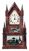 Elisha Manross, Bristol, Conn., 8 days, time and strike spring brass fusee movement double steeple shelf clock.