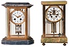 Clocks- 2 (Two): (1) William L. Gilbert Clock Co., Winsted, Conn., 8 days, time and strike spring brass movement crystal regulator. c1913 (2) French, Japy Freres, 8 days, time and strike spring brass movement crystal regulator. Retailed by Tiffany & Co., New York. c1900