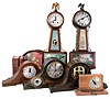 Clocks- 6 (Six) plus 2 books (Milham and Drepperd) , small barometer, 2 painted trays; includes Plymouth and New Haven "Whitney" banjos, Telechron tambour. 20th century