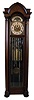 Winterhalder, Hans, Neustadt, Germany, hall clock, 8 days, time, strike and chime on 5 tubes playing Westminster tune, three brass weight driven movement in a mahogany case with brass dial with pierced spandrels and dial center, silvered chapter ring and moon phase.