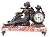 French marble and spelter "Abundance" by Moreau figural 8 day time and strike mantel clock