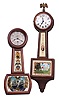 Clocks- 2 (Two): (1) Chelsea Clock Co., Boston, Mass., 8 day, spring lever movement miniature patent or banjo timepiece. Serial no. 48121, c1909. (2) Waltham Clock Co., Waltham, Mass., 8 day, spring lever movement miniature banjo timepiece. c1930