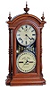 Seth Thomas Clock Co., Thomaston, Conn., "Fashion No. 3", 8 day, time and strike spring driven brass movement (with seconds bit) double dial calendar clock in a walnut case,