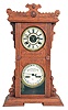 Waterbury Clock Co., Waterbury, Conn., "Calendar No. 44", 8 day, time and strike spring brass movement double dial calendar shelf clock.