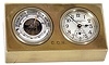 Chelsea Clock Co., Boston, Mass., "Hamilton", for Abercrombie & Fitch Co., New York, brass 8 day time only desk clock and barometer set, with curved thermometer, serial 181016