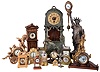 Clocks- 16 (Sixteen) Novelty: assortment of vintage and modern, cast metal and wood, all mechanical except for Horolovar miniature anniversary quartz. Other makers include Waterbury, Junghans, Roskopf, New Haven, etc. The Statue of Liberty swinger has a Junghans-type clock. 20th century