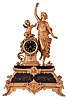 France, figural mantel clock, ,ornate, cast case with inset slate panel and top, supporting the two figures and clock case, Roman numeral black slate dial, gilt hands, 8 day time and strike pendule a Paris movement