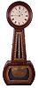 American, New England (size and style of a Howard "No. 1") banjo wall timepiece regulator, probably Boston area or New Hampshire (possibly from one of the Willard shops or by one of their apprentices): The 8 day weight driven precision movement has an unusual pendulum rating and anti-friction crutch mechanisms. Mahogany and mahogany veneered case with a hinged throat panel and lower tablets that are reverse painted. Unsigned painted metal dial.