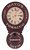 Baird Clock Manufacturing Co., Plattsburgh, New York, "Smoke Mayo's Chew", 8 day, spring brass movement wall timepiece.