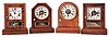Clocks- 4 (Four): (1) Seth Thomas Clock Co., Thomaston, Conn., 30 hour, time and alarm spring brass movement flat top cottage timepiece. (2) Seth Thomas Clock Co., 30 hour, time and strike flat top spring brass movement cottage clock. (3) Seth Thomas Clock Co., 30 hour, round top time and alarm brass movement cottage timepiece. (4) Seth Thomas Clock Co., 30 hours, time and alarm octagon top spring brass movement cottage timepiece.