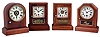Clocks- 4 (Four) Seth Thomas small 30 hour cottage clocks: 3 time only; 1 with alarm; rosewood and mahogany veneers.