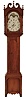 Pennsylvania tall clock, 8 day, time and strike, weight driven movement in a cherry case with broken arch top, three wooden finials on bracket base with applied turnings. The painted iron dial, attributed to William Jones, Philadelphia dial manufacturer, has rose spandrels, moon phase with ship of the line scene, date aperture and second's bit.
