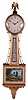 Herschede Hall Clock Co., Cincinnati Ohio, "Banjo" wall clock with a weight driven 8 day time only movement in mahogany case with reverse painted throat and lower tablets, gilt throat frame, lower door and base frame.