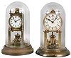 Clocks- 2 (Two) German 400 day Anniversary: Schatz with 4 balls and plastic dome, c1950; earlier Becker with disk pendulum and glass dome, c1900