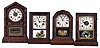 Clocks- 4 (Four): (1) William L. Gilbert Clock Co., Winsted, Conn., "Gem" 8 day, time, strike and alarm spring brass movement cottage clock. c1875 (2) Atkins Clock Co., Bristol, Conn., 8 day, time and strike spring brass movement octagon top cottage clock. c1875 (3) E. Ingraham & Co., Bristol, Conn., "Argand" 8 day, time, strike and alarm spring brass movement cottage clock. c1880 (4) Ansonia Clock Co., New York., 8 day, time and strike spring brass movement cottage clock. c1880