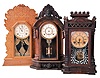 Clocks- 3 (Three): (1) William L. Gilbert Clock Co., Winsted, Conn., "Dacca", 8 day, time and strike spring brass movement shelf clock. c1885 (2) Ansonia Clock Co., New York, 8 day, time and strike spring brass movement shelf clock. c1885 (3) William L. Gilbert Clock Co., Winsted, Conn., "Navy No. 26", 8 day, time and strike spring brass movement pressed oak kitchen clock. c1900