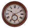English Watchman's Clock in a wall hanging oak case with an 8 day fusee-spring timepiece movement.