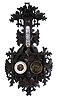 Weather station- barometer, thermometer and hygrometer with Hungarian script in Black Forest carved case with birds, floral and foliate decorations.