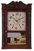 Riley Whiting, Winchester, Conn., short cased mantel clock with a weight driven 30 hour time and strike wooden works movement in a mahogany veneered case.