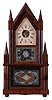 Birge & Fuller, Bristol, Conn., retailed by J. J. Beals, Boston, Mass. 8 day, time and strike spring brass wagon spring movement steeple on frame or double steeple shelf clock.