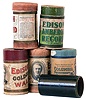 Lot of approximately 98 Edison Blue Amberol 4-minute celluloid cylinders - plus nine 2-minute celluloid cylinders made by Indestructible Oxford, etc. Also 21 Edison 4-minute hard wax records - plus 45 Edison and 2 Columbia 2-minute wax records. A total of 173 good records. Another nine early wax records in poor condition have been added to the box as they may be useful for shaving and recording.