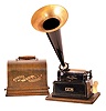 Thomas A. Edison, E. Orange, NJ. "Gem" model 2-minute wax record phonograph, serial #G106224. Included is a reproduction small black painted tin and brass end horn.