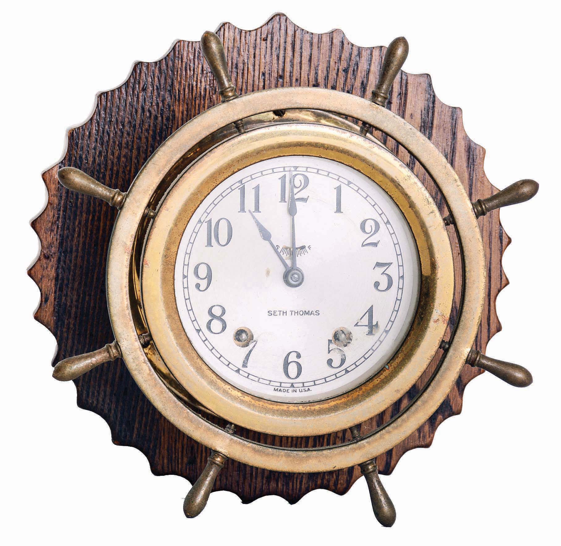 Seth Thomas Clock Co., Thomaston, Conn., "Ship's Bell No. 4", 8 day, time and ship's bell striking marine clock. — Antique Clocks Price Guide