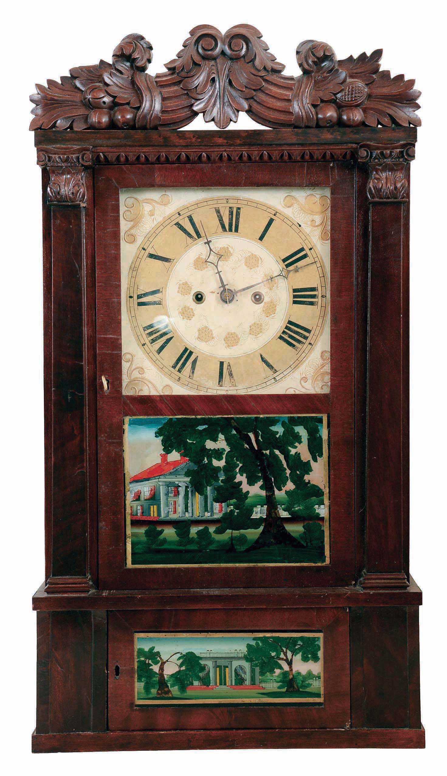 Ephraim Camp, Salem Bridge, Conn., 8 days, time and strike weight brass movement shelf clock. — Antique Clocks Price Guide