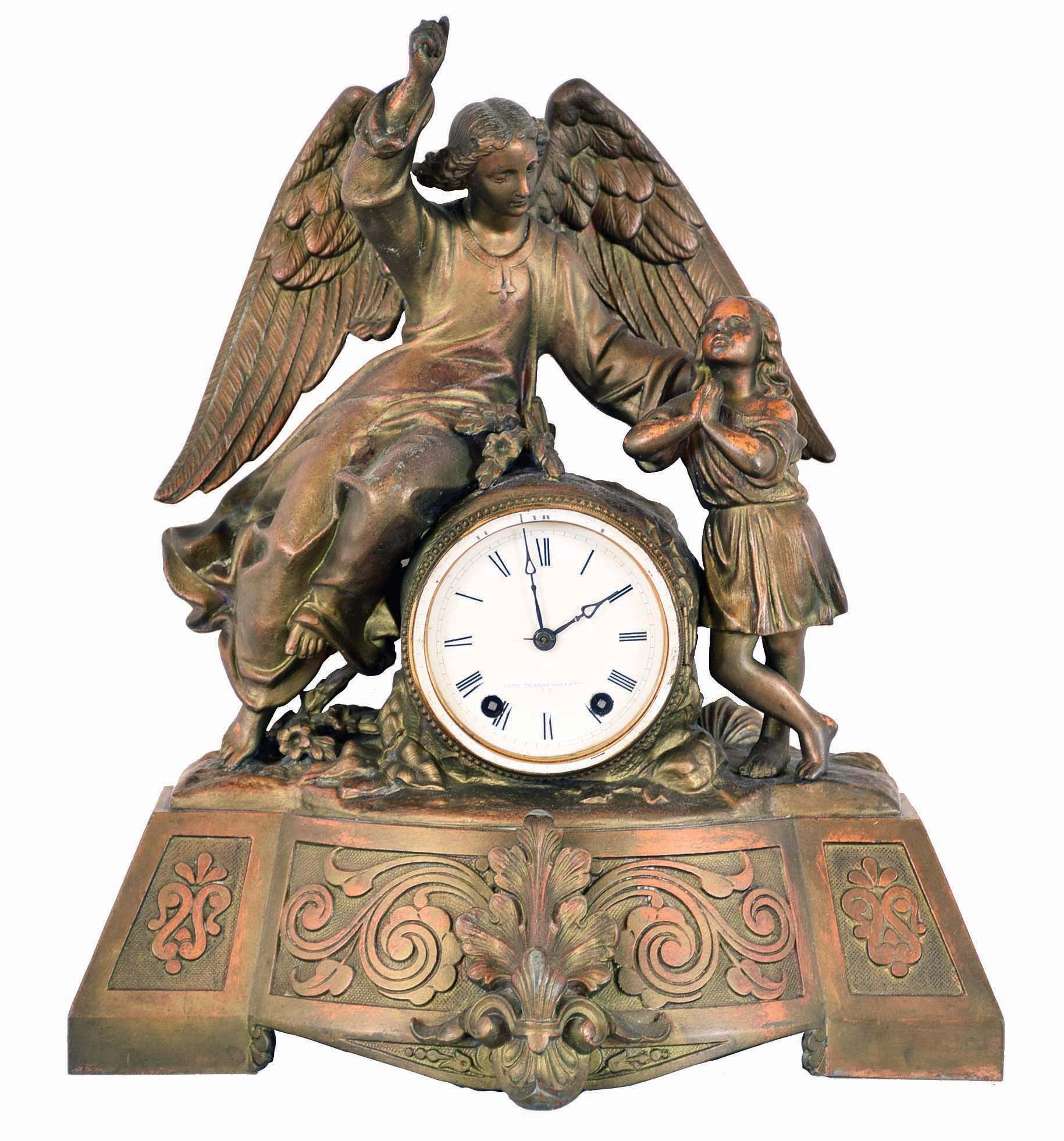 Seth Thomas Sons &amp; Co., New York, NY, "No. 8011" statue clock with a 15 day spring driven time and strike movement in a cast metal case. — Antique Clocks Price Guide