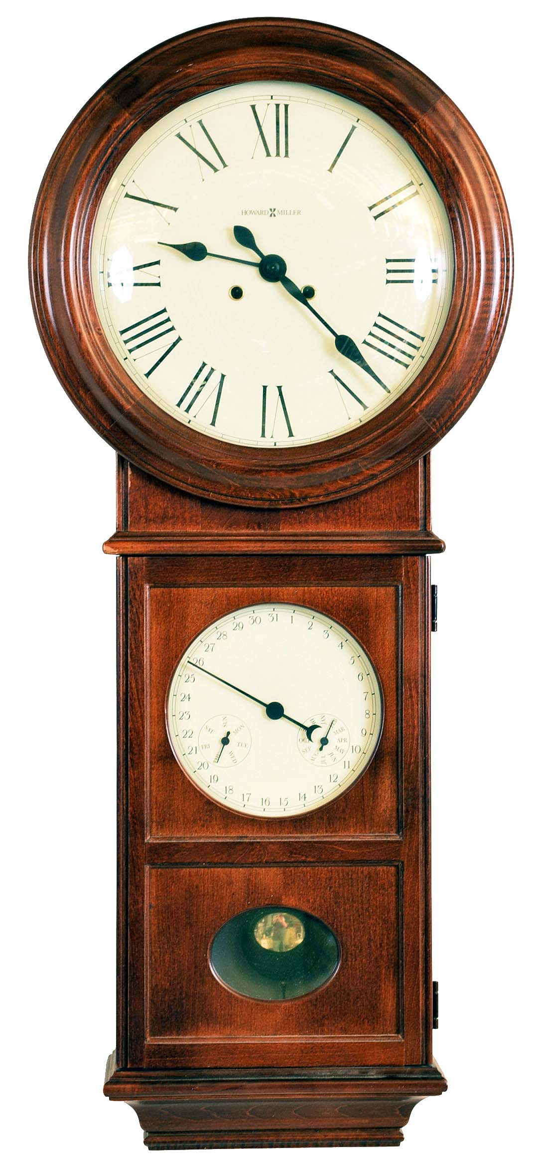 Clocks- 5 (Five) 8 day wall clocks: Russian submarine time only marine clock; Howard Miller and Seth Thomas large oak gallery clocks with two quartz movements each; Seth Thomas oak Regulator No.2, reissue No. 351 of 4,000; Howard Miller 620- 248 time and strike with separate calendar dial and 141- 033 spring wound movement c1990 — Antique Clocks Price Guide