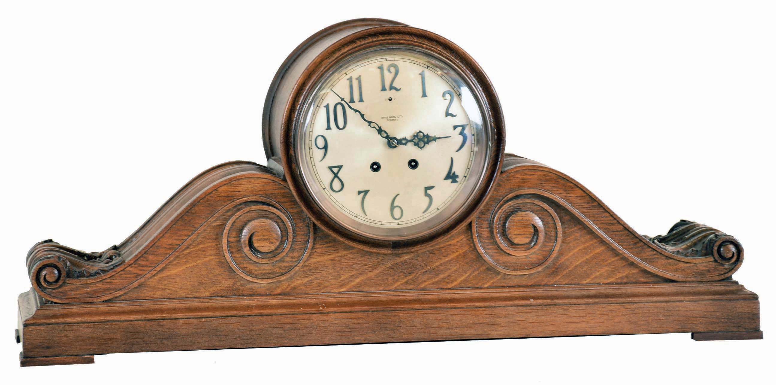 Seth Thomas Clock Co., Thomaston, Conn., large "Tambour" shelf clock with a round 8 day spring driven time and strike movement in an oak case. — Antique Clocks Price Guide