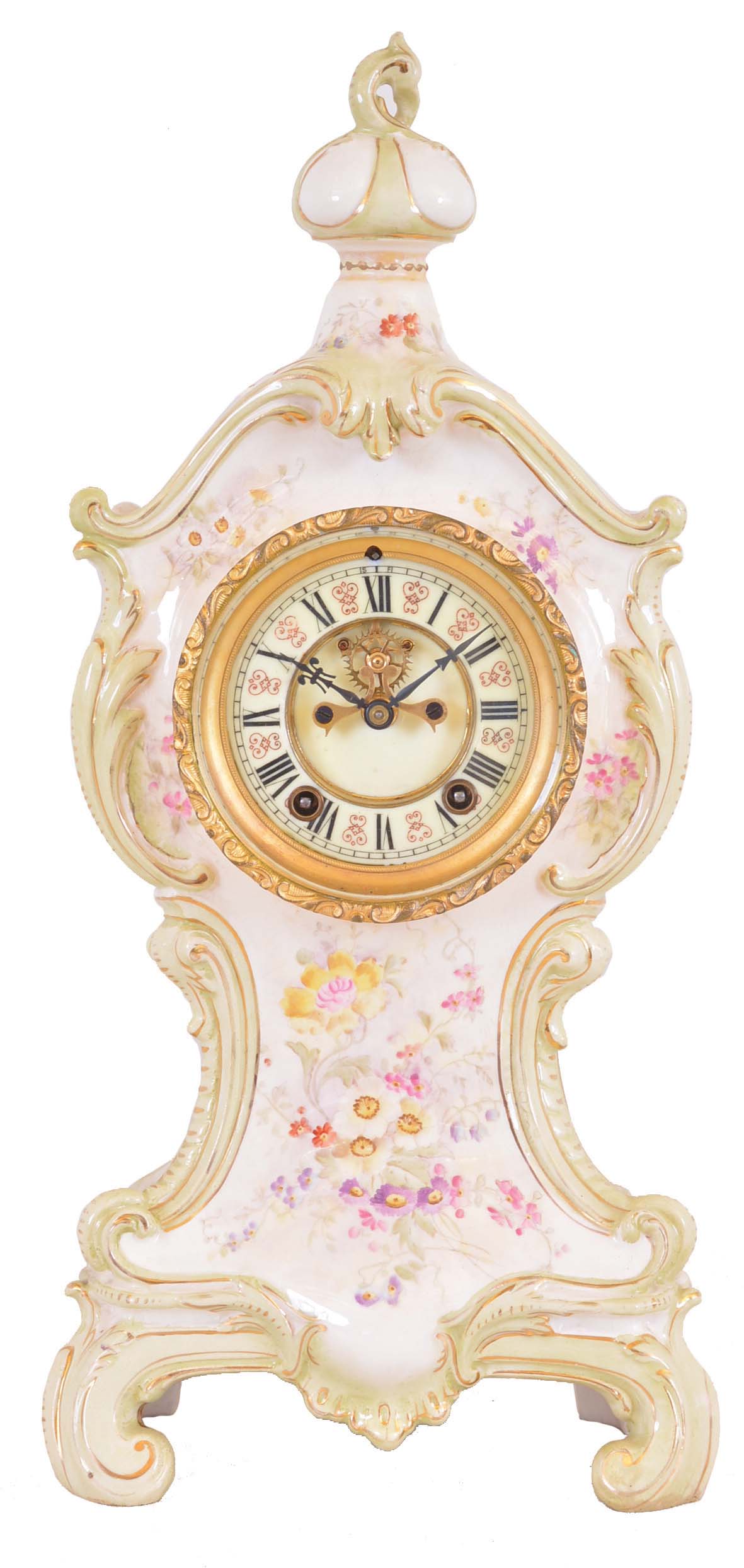 Ansonia Clock Co., New York, NY, 8 day, time and strike spring brass movement porcelain mantel clock. — Antique Clocks Price Guide