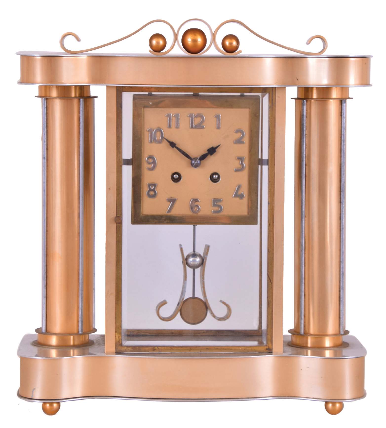 French, 8 day, time and strike spring brass movement Art- Deco crystal regulator mantel clock. — Antique Clocks Price Guide