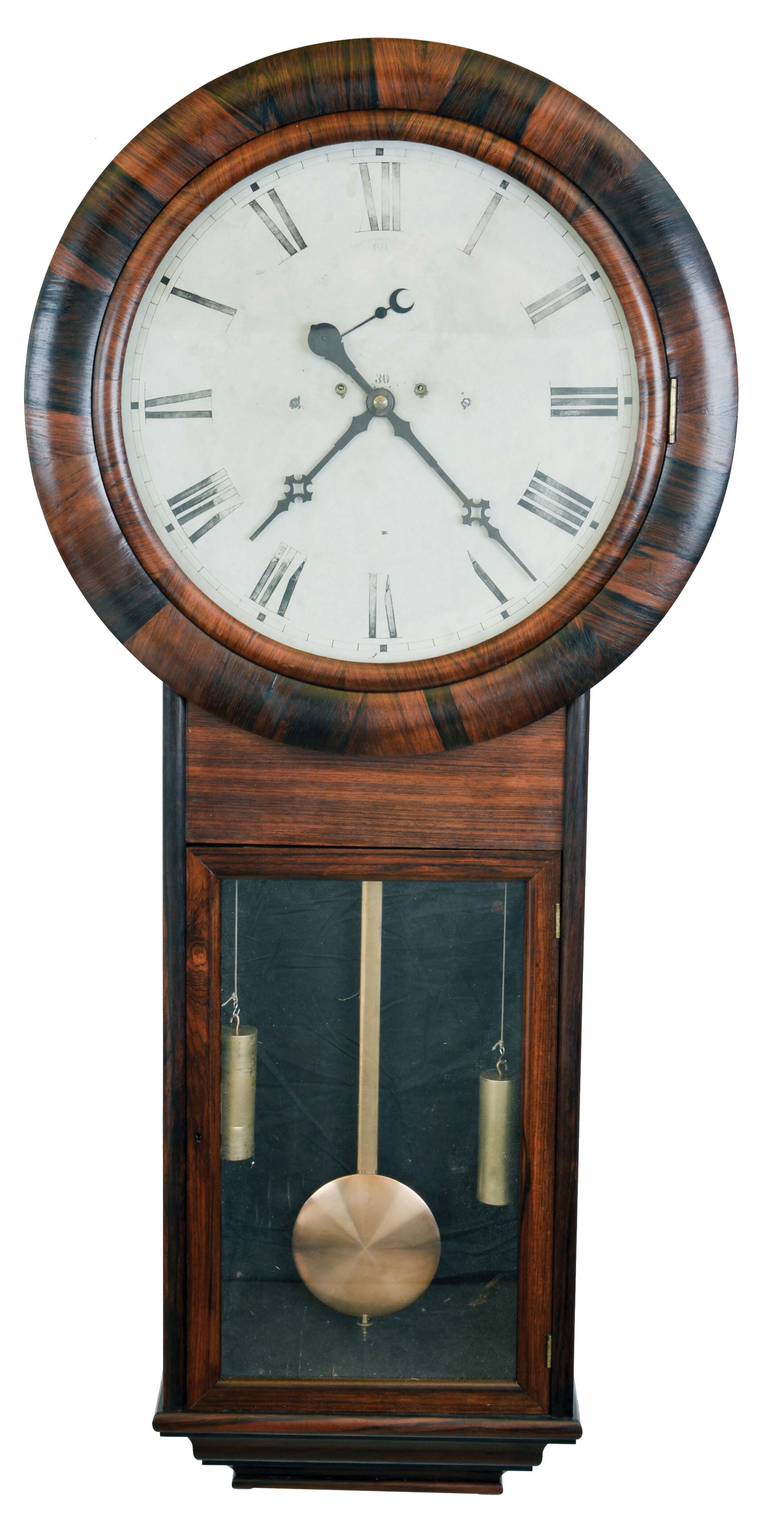Welch, Spring &amp; Co., Forestville, Conn., "Regulator No. 2", 8 day, weight brass movement wall timepiece. — Antique Clocks Price Guide