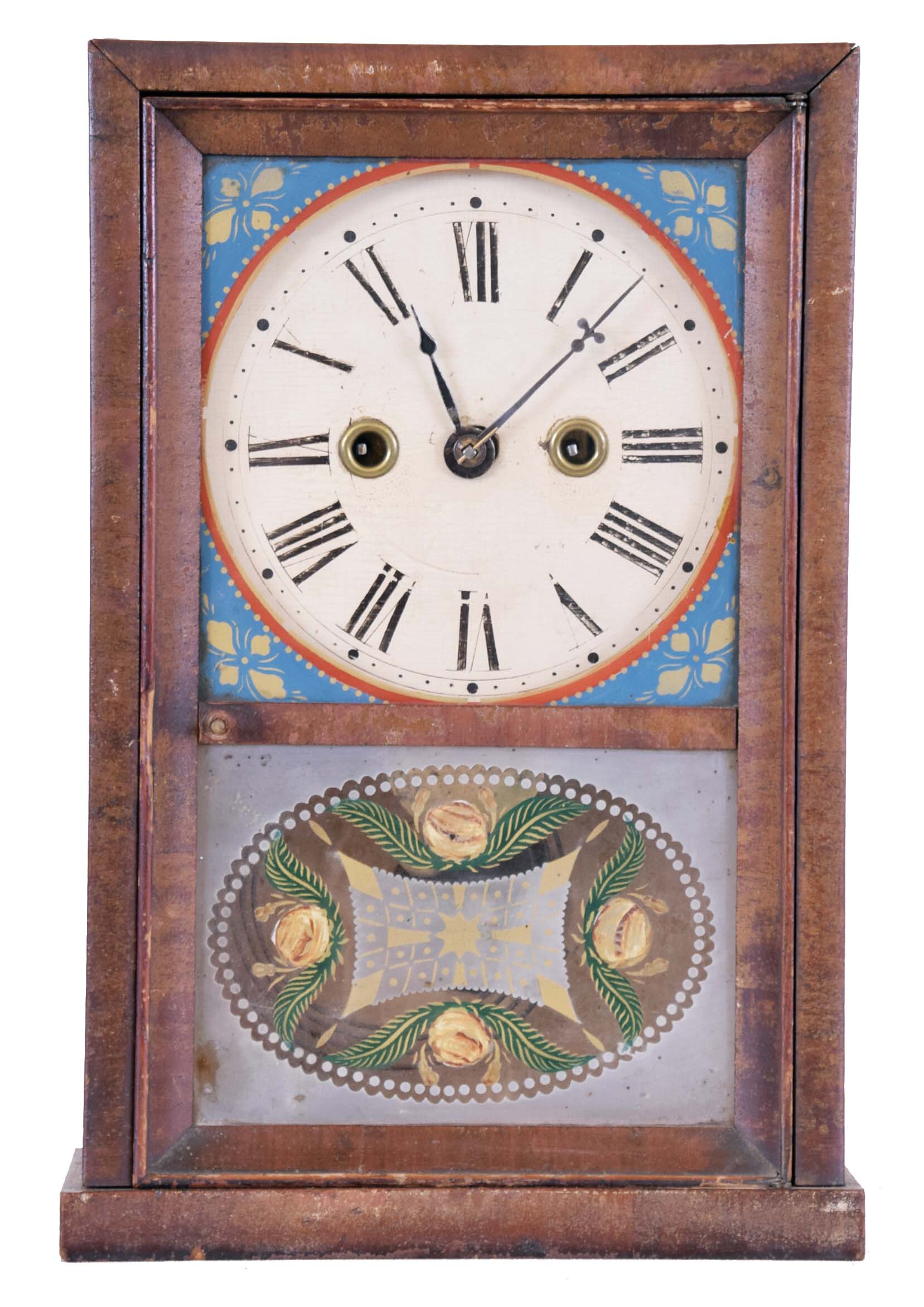 Silas B. Terry, Terrysville, Conn., Cigar Box clock with a 30 hour spring driven time and strike movement in a mahogany veneered case. — Antique Clocks Price Guide
