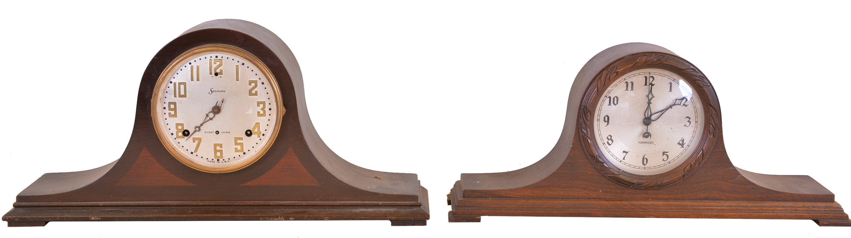 Clocks- 7 (Seven) tambour style mantel clocks: Seth Thomas, Sessions, Waterbury, Hammond and New Haven, c1920 — Antique Clocks Price Guide
