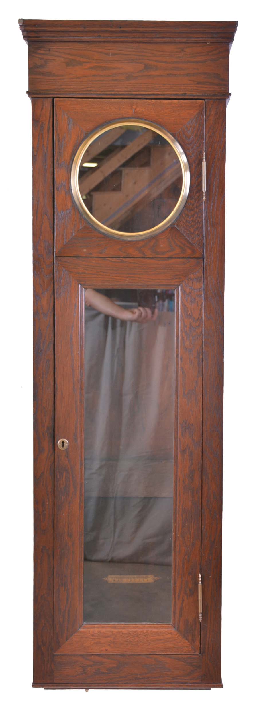Jeweler's regulator case only in oak, suitable for pinwheel movement, with brass bezel and beat scale — Antique Clocks Price Guide