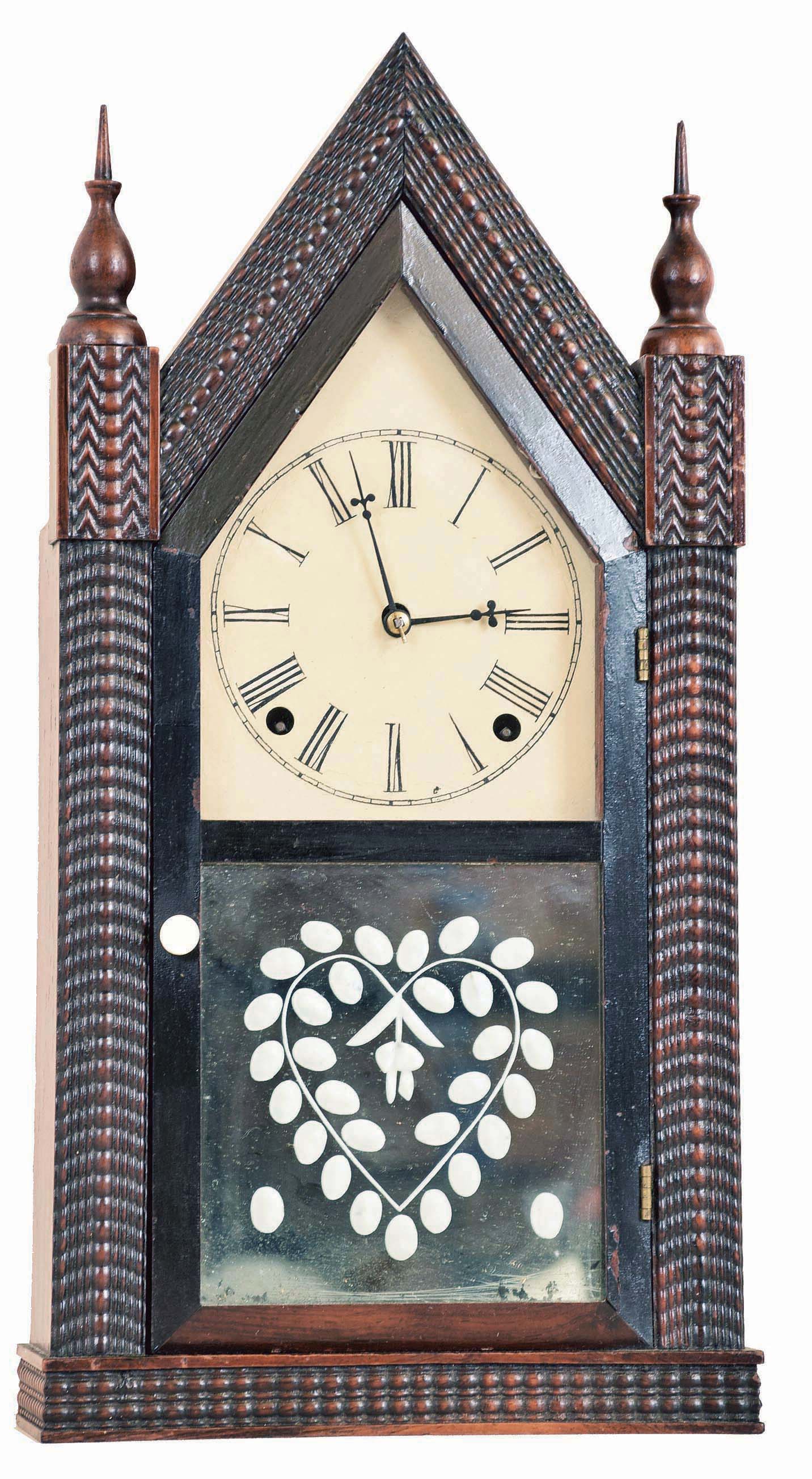 Forestville Mfg Co., (J. C. Brown), Bristol, Conn., 8 day, time and strike spring brass movement Ripple front "steeple" clock. — Antique Clocks Price Guide