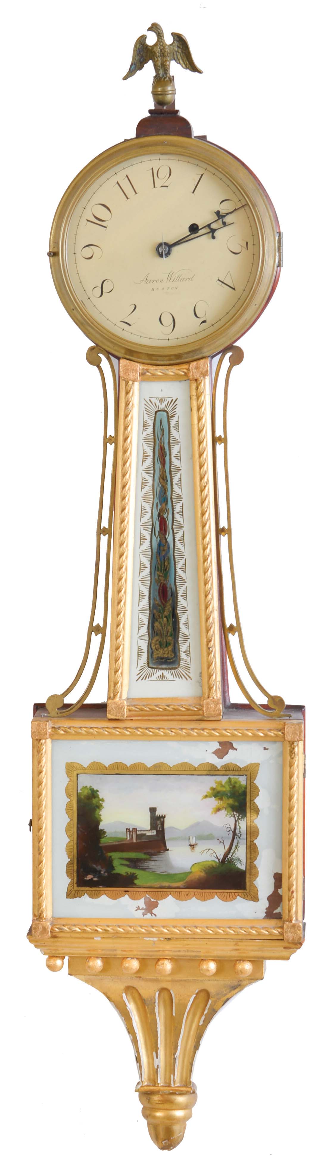 Massachusetts, 8 day, weight brass movement Patent or Banjo timepiece. — Antique Clocks Price Guide
